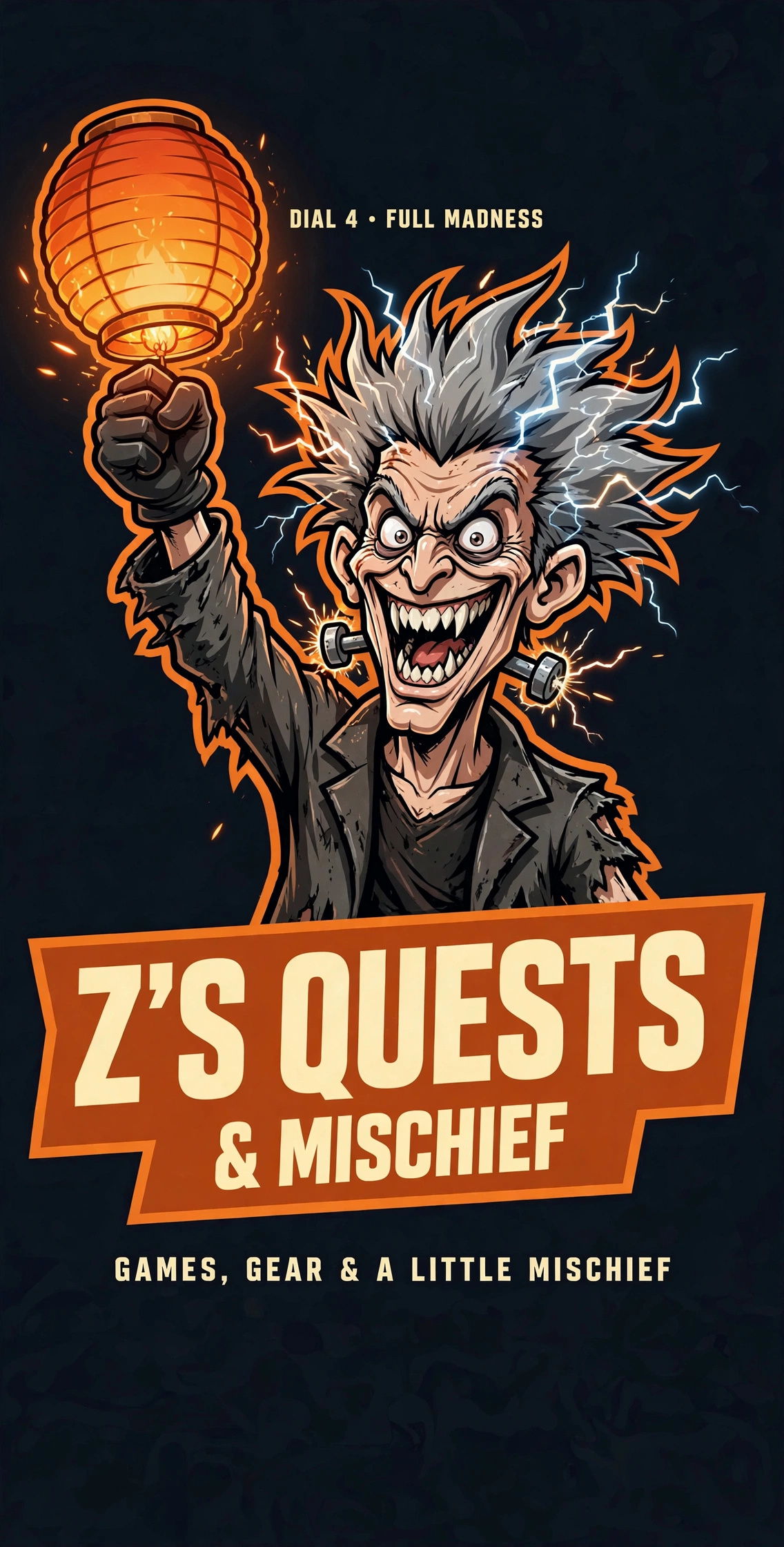 Dial 4 โ Full Madness: the electrified, unhinged mad scientist with grey dirty hair and neck bolts